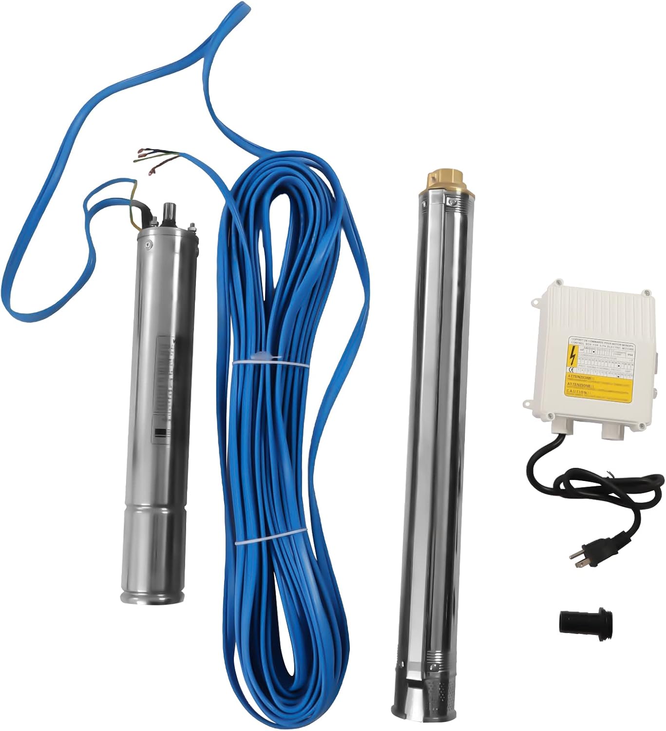 Submersible Well Pump, 110V 0.75KW Water Deep Well Pump Stainless Steel 380ft deep Deep Well Pump Outlet Submersible Bore Pump with Control Box for Industrial Factories Home Use