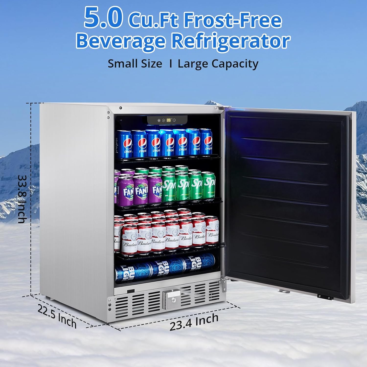 24 inch Undercounter Refrigerators, Weatherproof Outdoor Fridge with Stainless Steel Body for Patio, Beverage Refrigerator with Removable Shelves, Lockable Design for Home and Commercial 5.0 Cu.Ft