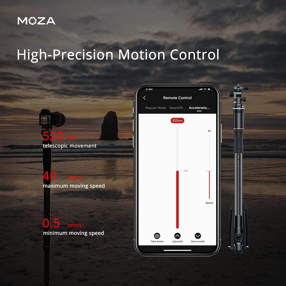 MOZA Slypod Pro Slider Motorized Monopod Camera Sliders Made of Light-Weight Carbon Fiber Vertical Payload 13Lb Extend Out 520mm 5.5H Running Time with Pan and Tilt Head & Tripod