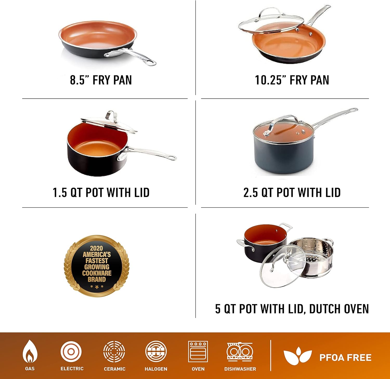 Gotham Steel 10 Piece Pots and Pans Set Nonstick Cookware Set with Ultra Nonstick Ceramic Coating & Gotham Steel Non Stick Frying Pan, 12.5” Ceramic Frying Pan Nonstick, Long Lasting Nonstick Cooking