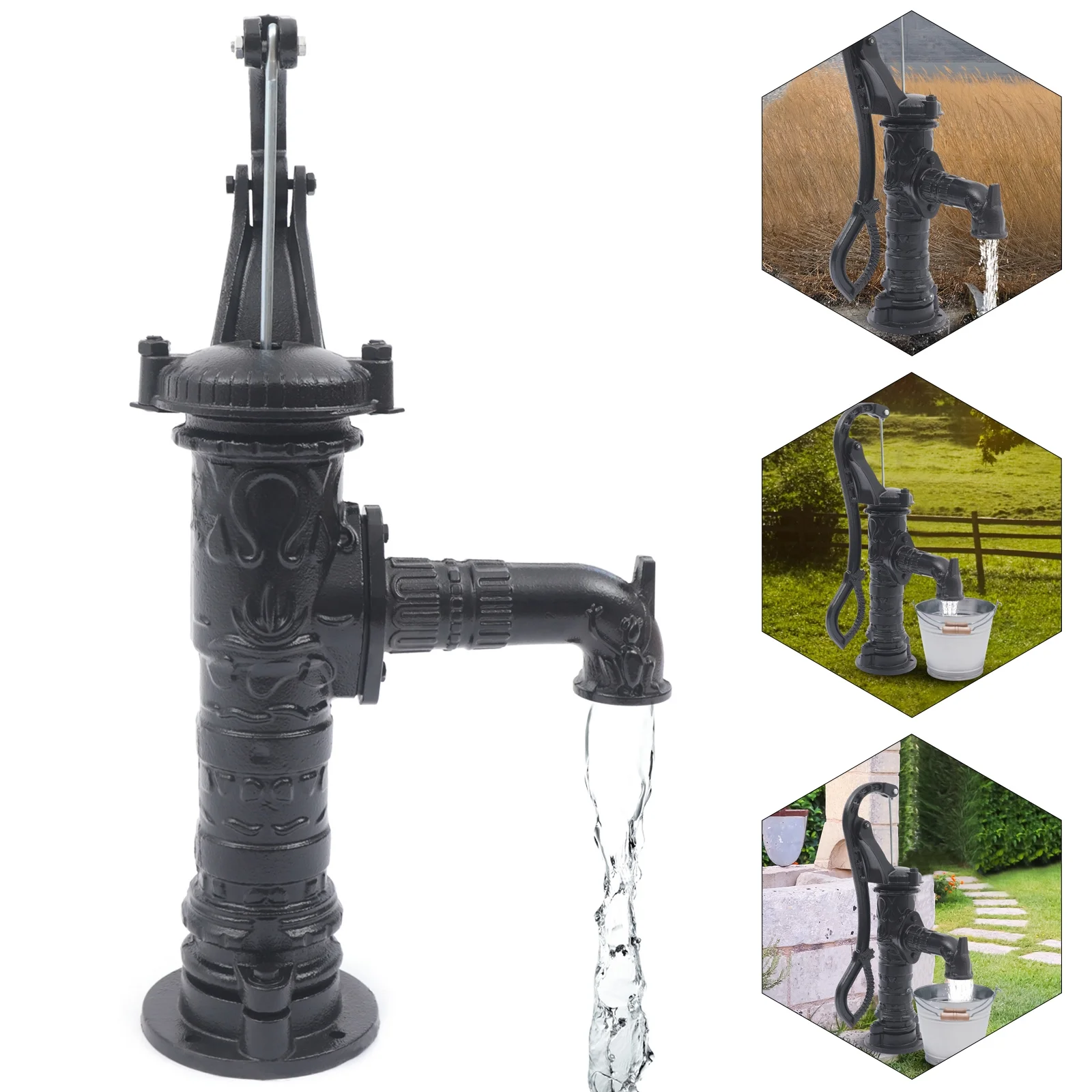 Miumaeov Hand Water Pump Cast Iron Well Water Pitcher Press Suction Outdoor Yard Ponds Garden 19.69ft Suction Range for Farm Irrigation Water Flowers