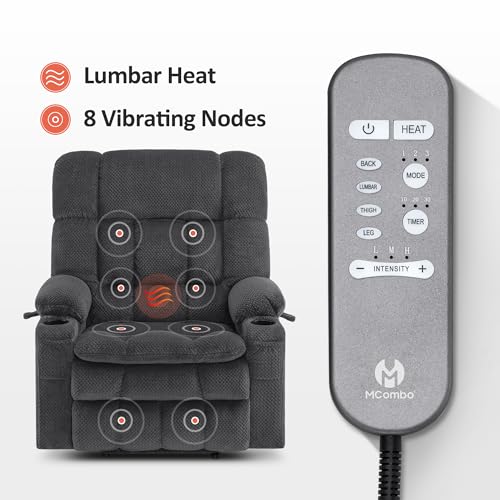 MCombo Dual Motor Power Lift Recliner Chair with Massage and Heat for Elderly People, Infinite Position, USB Ports, Cup Holders, Fabric 7890 (Medium-Regular, Burgundy)