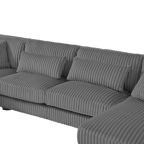 Oversized U-Shaped Sectional Sofa Couch Plush Corduroy Upholstered Modular Deep Seat Sofa&Couch Sectional W/Right Facing Chaise Lounge and 7 Toss Pillows for Home Apartment Living Room Furniture Sets