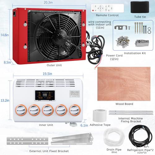 mohngie 12 volt DC Air Conditioner, 12000BTU Electric 12V Truck Air Conditioner for RVs, Trucks, Construction Vehicles, Forklifts, Cranes Buses, Tractors, Campers (12V)