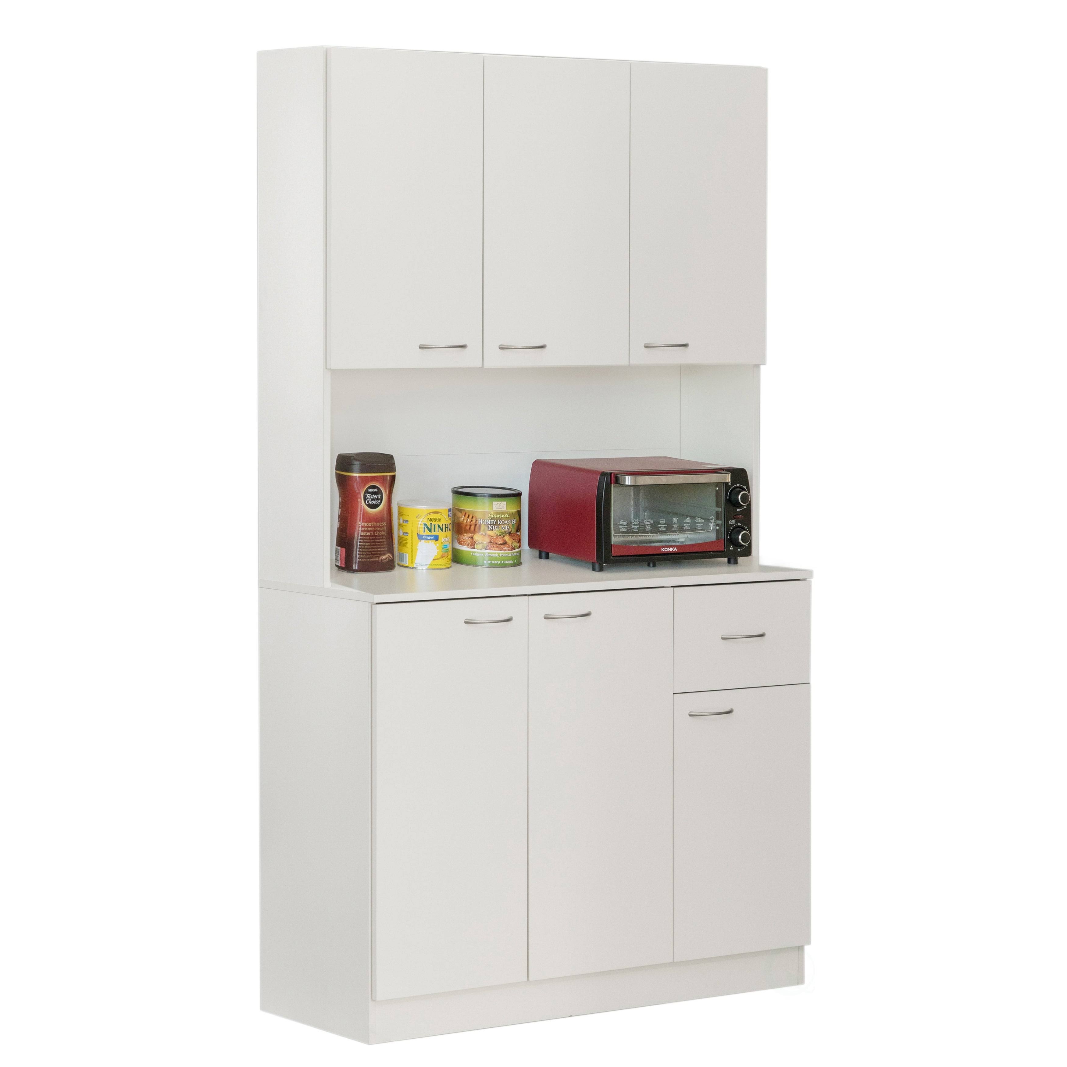 Basicwise Kitchen Pantry Storage Cabinet with Doors and Shelves, White