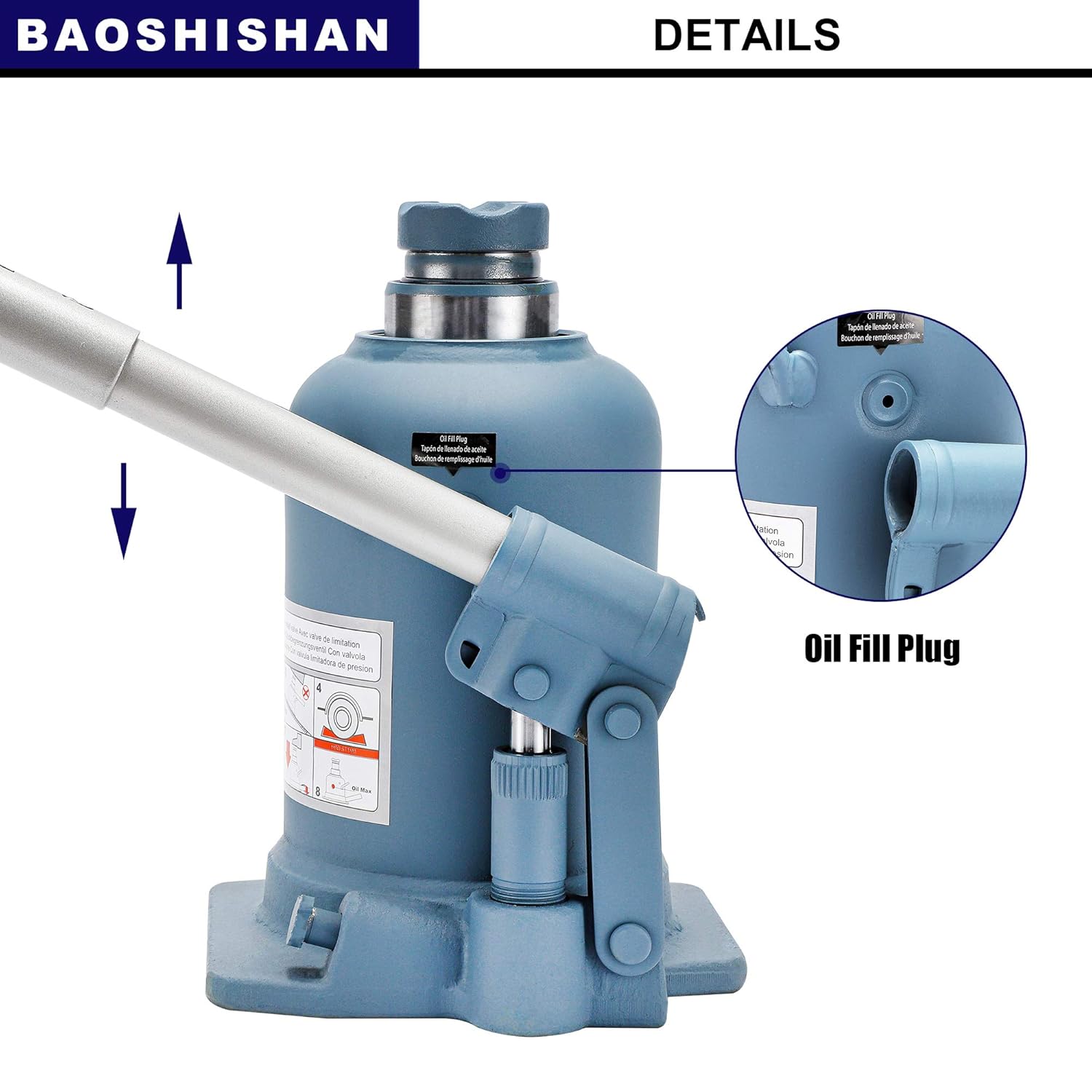 BAOSHISHAN 12 Ton High Lift Bottle Jack 9.25" to 23.23" Lifting Range Heavy Duty Double Ram Hydraulic Truck Jack