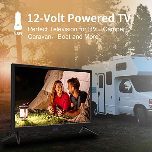 Feihe 22 Inch TV, FHD LED Flat Screen TV 1920 x 1080p IPS Display w/Digital Dual Tuners ATSC/HDMI/VGA/AV/USB, 12 Volt RV TV Built in Dual Speakers Suitable for Kitchen/RV/Caravan and Boat