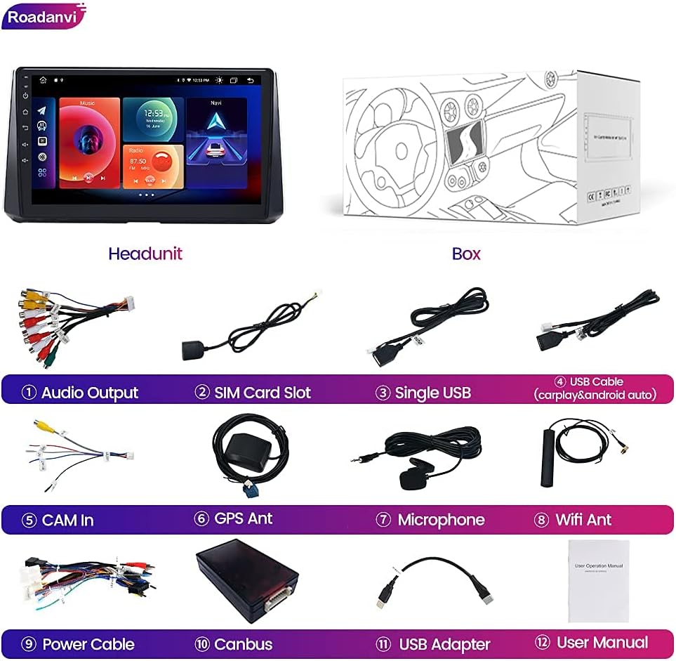 Roadanvi for Toyota Corolla 2019 2020 Car Stereo Radio for Car Navigation Carplay Android Auto Bluetooth 1280x720 IPS Touch Screen 4GB+64GB