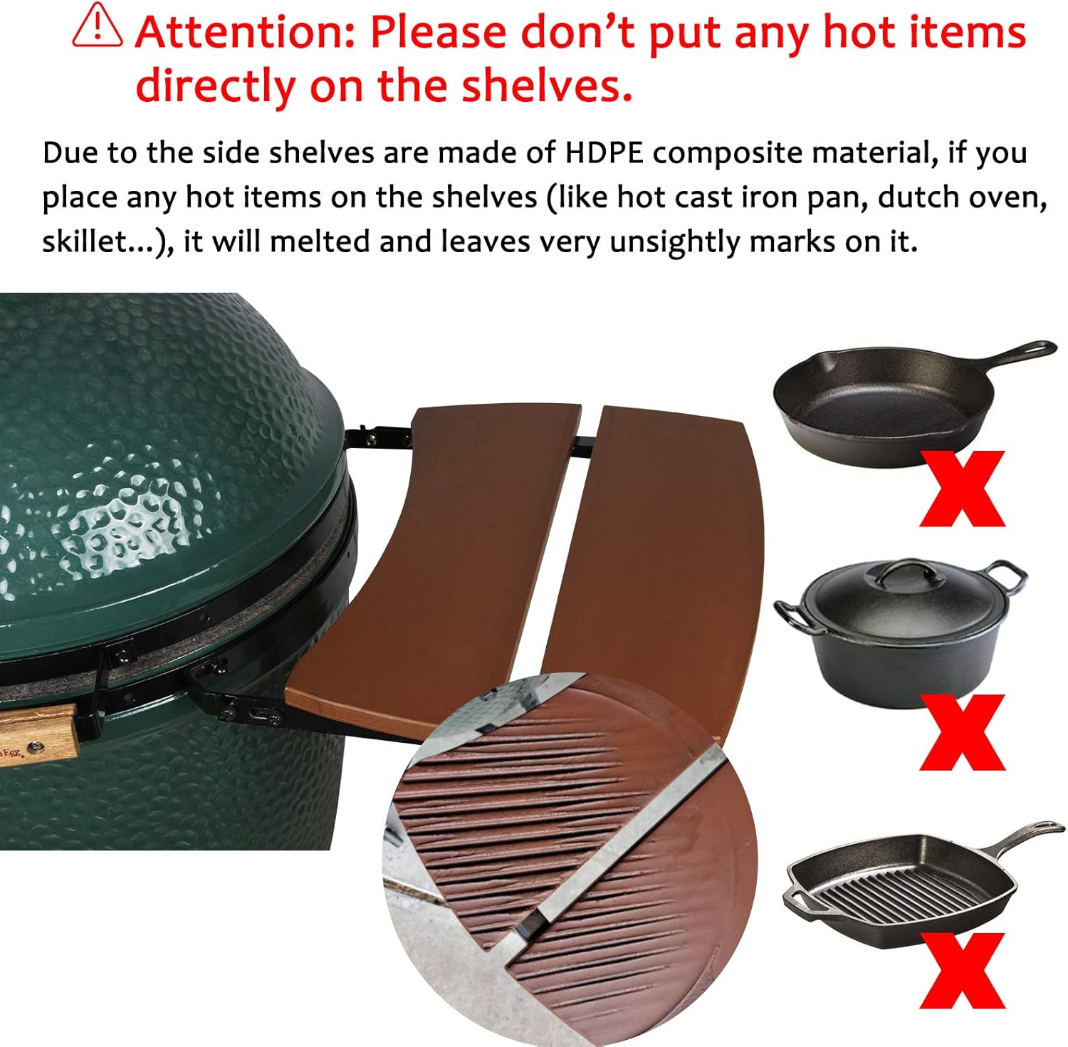 Dracarys HDPE Shelves for Big Green Egg Big Green Egg Accessories Replacement,Grill Egg Mate Folding Side Shelves Fit for Large (L) Big Green Egg Side Shelves Grill Smoker Accessories,Set of 2-New