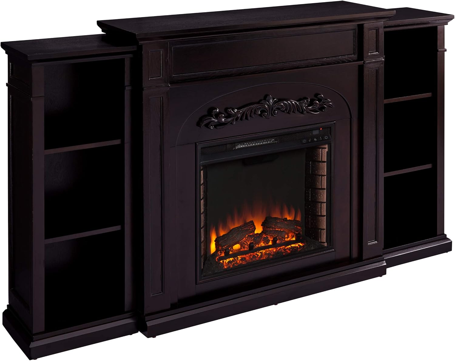 SEI Furniture Chantilly Electric Bookcases Fireplace, Espresso