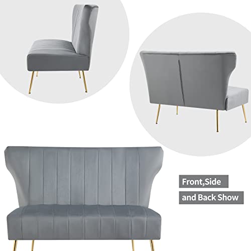 50’’ Velvet Modern Armless Loveseat Sofa, Upholstered Small Wingback Couch Sofa with Golden Metal Legs, 2 Seater Tufted Couch for Bedroom, Apartment Small Space(Black)