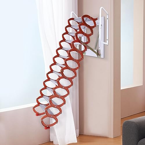 Folding Wall Mounted Ladder, 12Steps Loft Ladder Stairs Attic Pull Down Stairs Retractable Attic Ladder with Armrests Handle for Loft and Cottage Top Extension Stairs, Blue+White