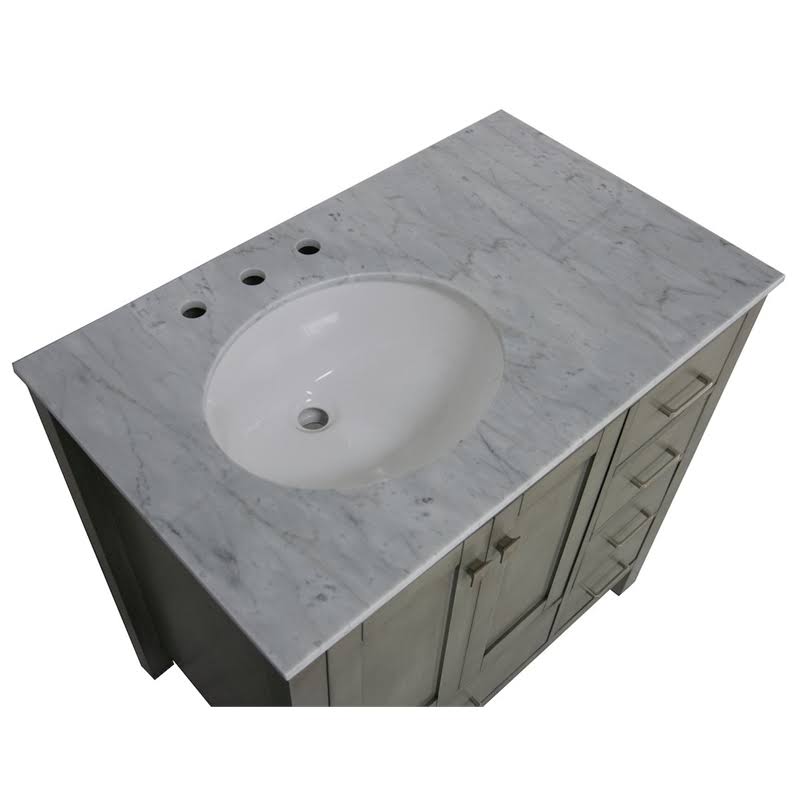 Horizon 36x22 Bathroom Vanity Cabinet with Carrara Stone Top in Weathered Gray - SGG-K36RECARR