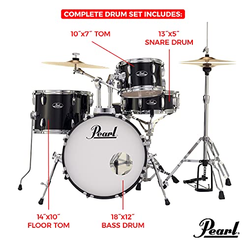 Pearl Roadshow Drum Set 4-Piece Complete Kit with Cymbals and Stands, Charcoal Metallic (RS584C/C706)
