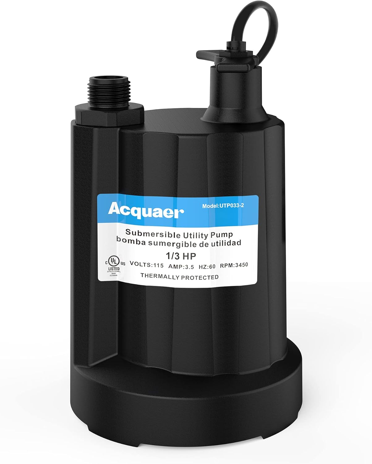 Acquaer Submersible Water Pump 1/6 HP Sump Pump Thermoplastic Utility Pump Small Electric Water Pump 1750GPH Water Remove for Basement Hot Tubs Garden Pool Cover Draining with 10 ft Cord Pack of 2