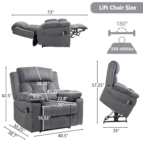 Power Lift Chair Lay Flat Recliner Infinite Position Electric Dual Motor Stand Up Lift Chair with Massage and Heat for Adults,Heavy Duty Recliners with 2 Remote Controls and Two Cup Holders
