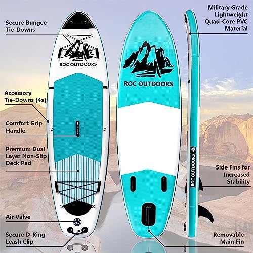Roc Inflatable Stand Up Paddle Boards with Premium SUP Paddle Board Accessories, Wide Stable Design, Non-Slip Comfort Deck for Youth & Adults