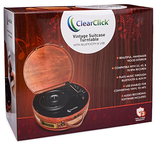 ClearClick Vintage Suitcase Turntable with Bluetooth & USB - Classic Wooden Retro Style