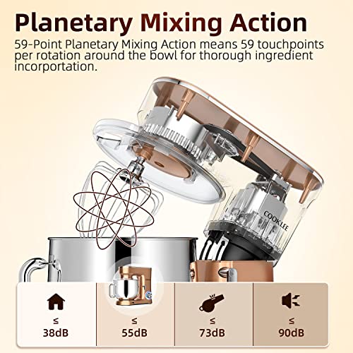 COOKLEE Stand Mixer, 9.5 Qt. 660W Electric Kitchen Mixer with Dishwasher-Safe Dough Hooks, Flat Beaters, Wire Whip & Pouring Shield Attachments for Most Home Cooks, Silver