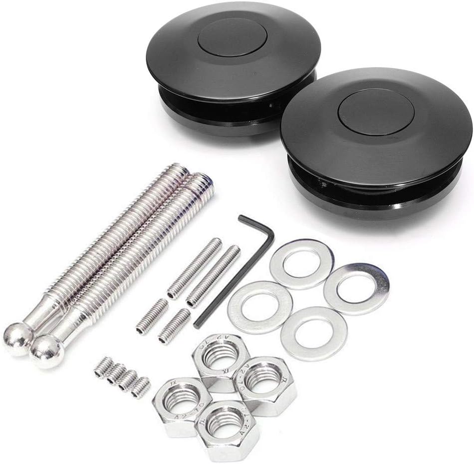 STETION Quick Latch Hood Pins Universal 2 Pack 2.44" Diameter Quick Release Latch Push Button Quick Release Hood Bonnet Pins Lock Clip Kit (2 Pack-Black) Pack of 2