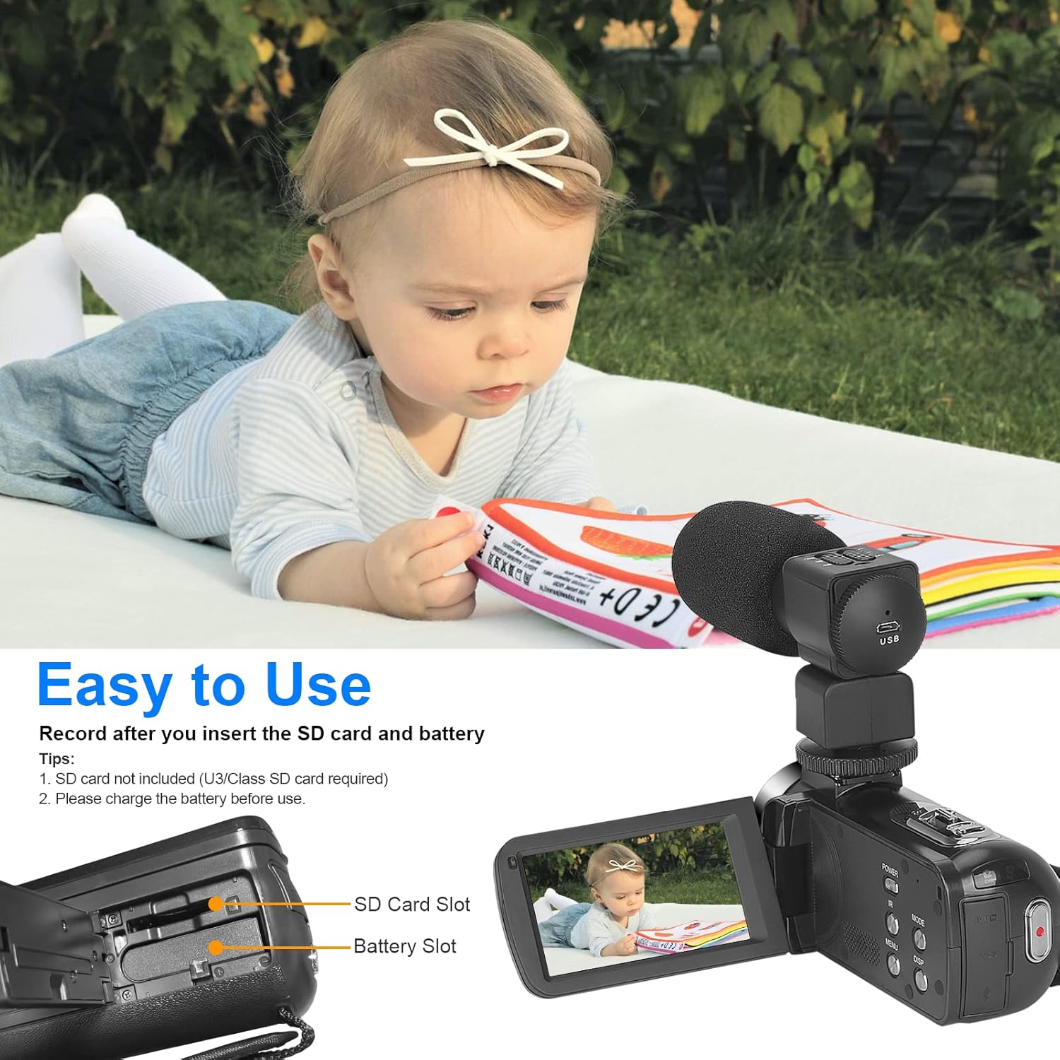 Video Camera 4K, Camera for YouTube Live Streaming 56MP, Easy to Use Vlogging Camera with External Microphone, IR Night Vision 16X Digital Zoom WiFi Remote Control Video Recorder