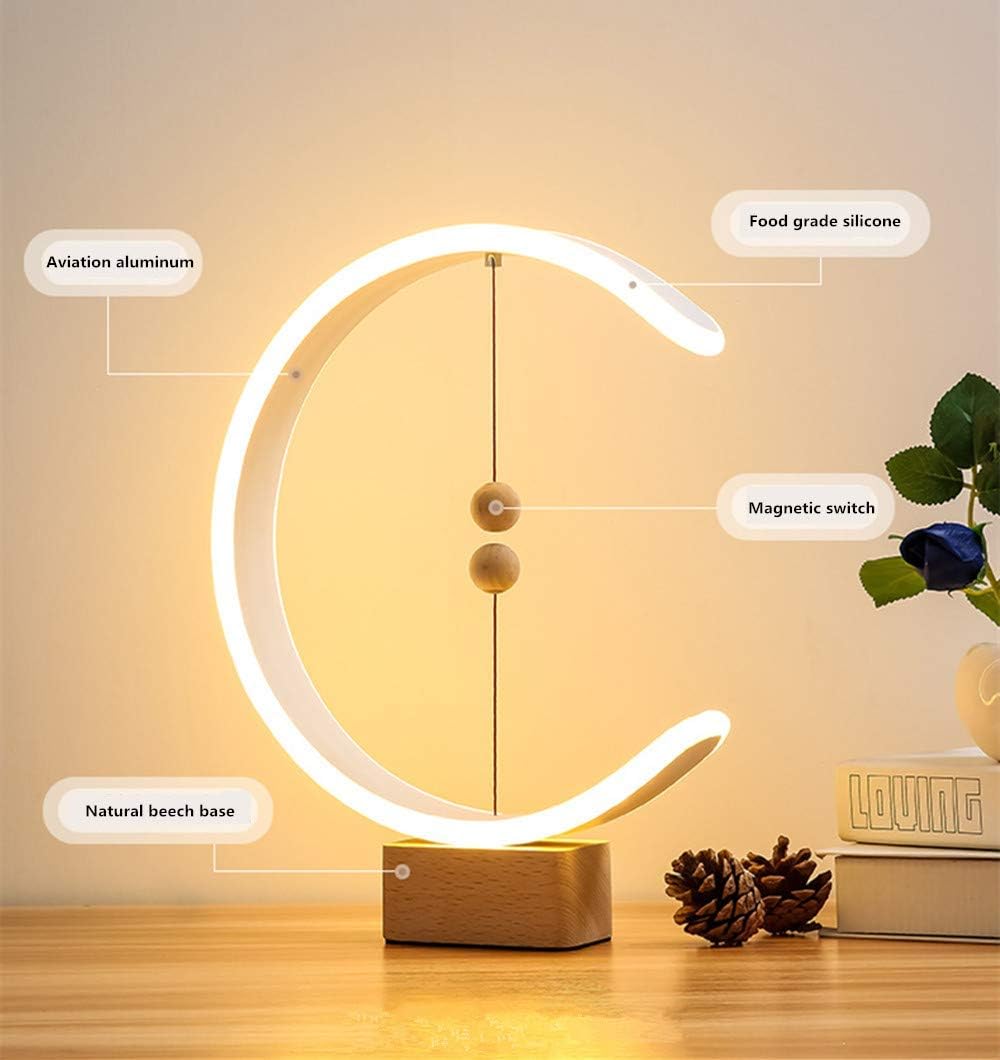 Heng Balance Lamp Switch on in mid-air USB Powered LED Table lamp Warm Eye-Care Designer Desk lamp ,Contemporary Soft Light Office Modern Home Dorm Bedside Gift lamp (Wood)