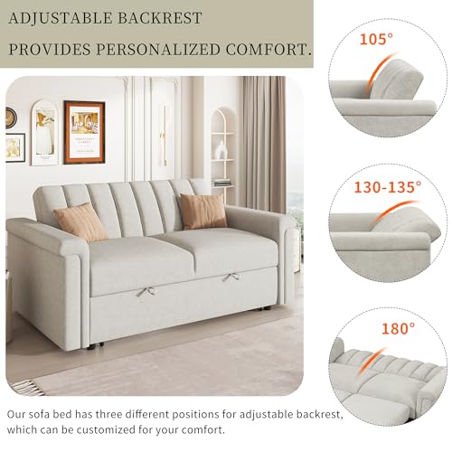 3 in 1 Convertible Sleeper Sofa Bed, Versatile Double Sofa with Pullout Bed with Adjustable Backrest, Futon Couch, Loveseat Sofa, Convertible Sofa, Recliner, Bed, for Living Room,Beige