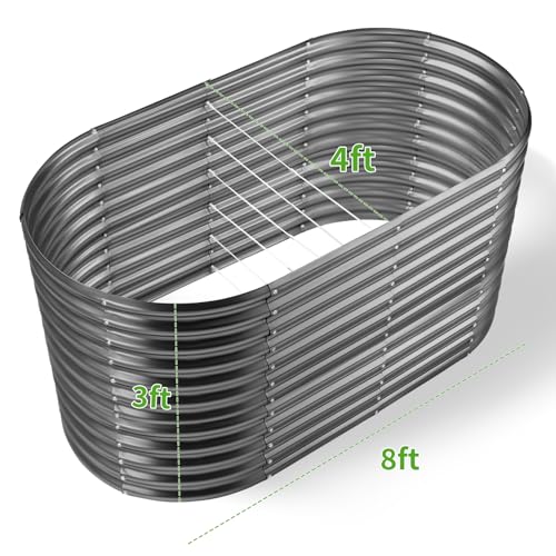 Land Guard 8x4x3ft Oval Galvanized Raised Garden Beds, Large-Capacity Metal Planter Box Outdoor, Durable Deep Raised Garden Bed 3ft Tall, Raised Beds for Gardening Vegetables, Cream Yellow