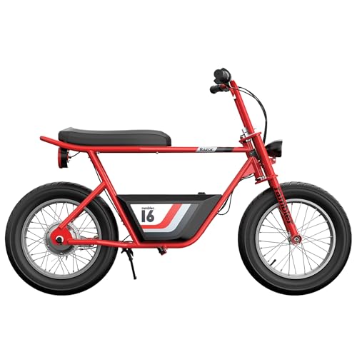 Razor Rambler 16 – 36V Electric Minibike with Retro Style, Up to 15.5 MPH, Up to 11.5 Miles Range & Retrospec Dakota Bicycle/Skateboard Helmet for Adults - Commuter, Bike, Skate, Scooter
