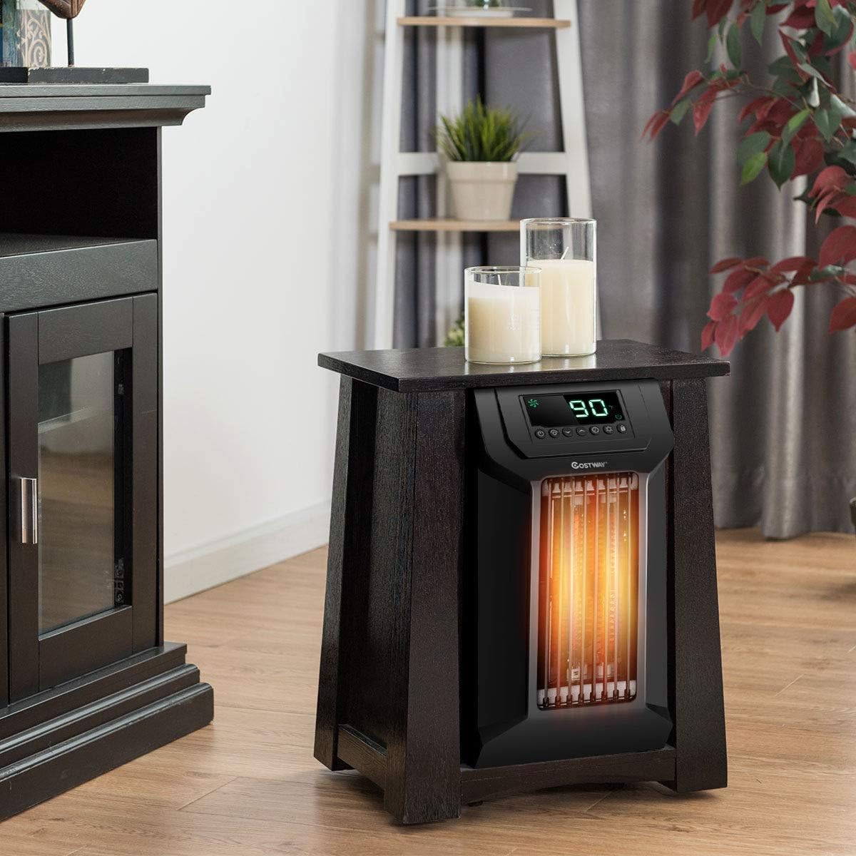 COSTWAY Infrared Space Heater 1500W, Portable Radiator Heater with Remote, 12H Time & Adjustable Thermostat, Small Electric Heater for Indoor Use Home Office Bedroom, Brown + Black