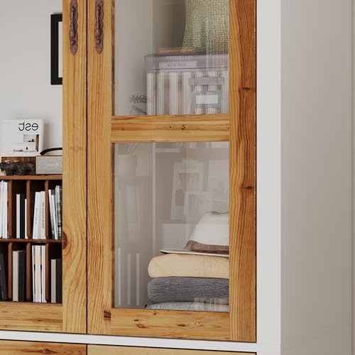 Large Armoire Wardrobe with 5 Wood Doors, 5 Closed Shelves, 1 Hanging Space, 1 Mirror, 2 Shoes Storage Space, 3 Drawers for Bedroom, White (45.7”W x 20.3”D x 75.7”H)