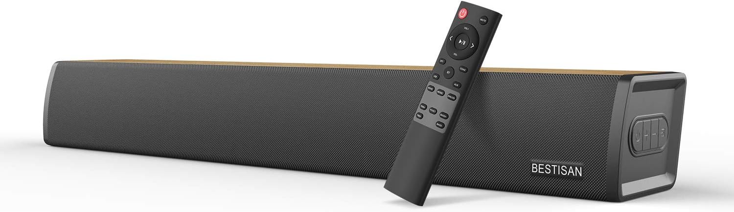 Soundbar Bestisan Bluetooth TV Sound Bar 60W 24-Inch with 3 Equalizer Modes, Remote Control, Powerful Speakers, Deep Bass, Optical Aux Coaxial Connection, Mount Kit, Wall Mountable Pack of 2