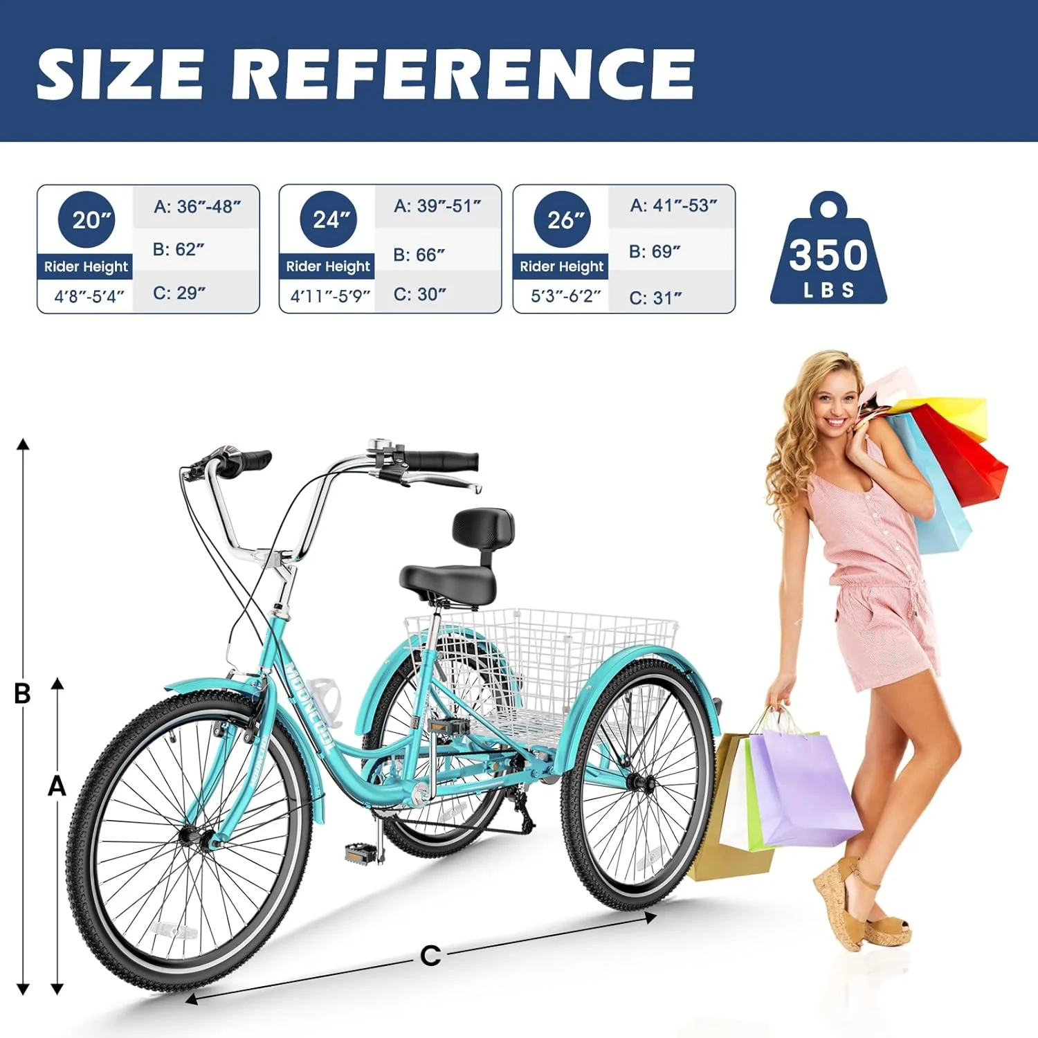 Mooncool Adult Tricycle 20/24/26 inch 7 Speed, Three Wheel Bicycle for Adult, Trike Cruiser W/ Tools & Big Basket for Exercise Shopping Picnic Outdoor Activities