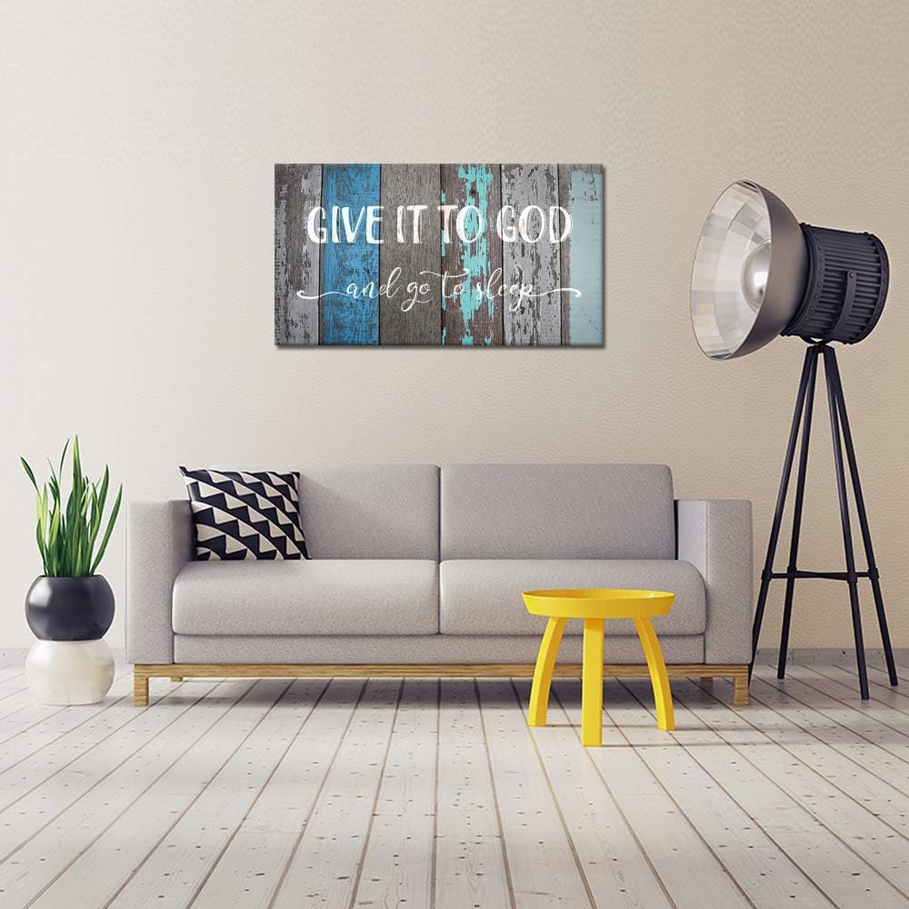 sechars Bedroom Quotes Wall Decor Give It To God And Go To Sleep Sign Canvas Prints Framed and Stretched Rustic Wood Textured Background Home Bedroom Decoration Easy to Hang 20x36inch