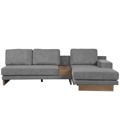 114" L-Shaped Sofa Sectional Sofa with Two USB Ports and Two Power Socket, Modern Couch Set with a Storage Drawer and a Reversible Chaise Lounge for Living Room (Grey)