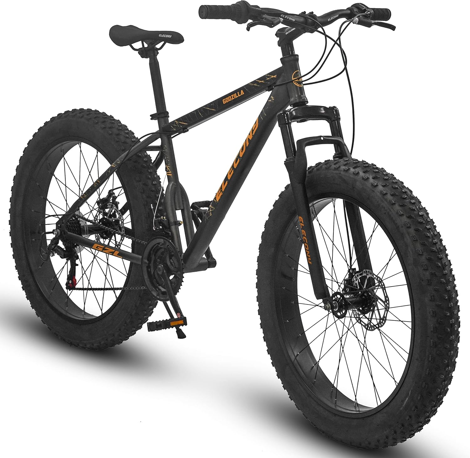 Elecony 26/20 Inch Fat Tire Bike Adult/Younth Full Shimano 21/7 Speed Mountain Bike, Dual Disc Brake, High-Carbon Steel Frame, Front Suspension, Mountain Trail Bike, Urban Commuter City Bicycle