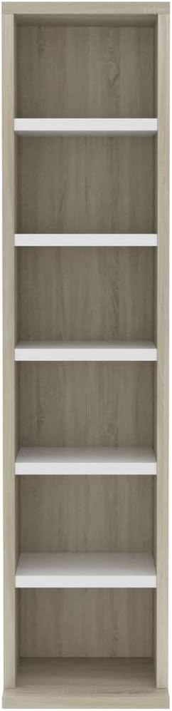 Keyur Media Cabinet, Media Storage Tower Cube Storage Shelf CD Cabinet White and Sonoma Oak 8.3"x9"x34.6" Chipboard Pack of 2