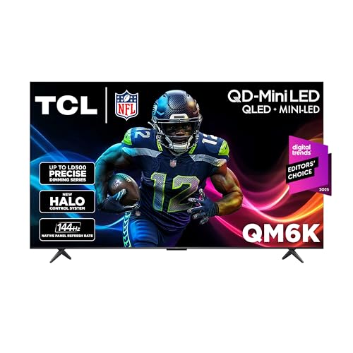 TCL 65-Inch Class QM6K Series QD-Mini LED 4K UHD Google Smart TV Best Value Mini-LED TV - QLED, 144hz, 288hz Gaming Rate, High Contrast Screen, Onkyo Audio, Dolby Atmos (65QM6K, 2025 Model)