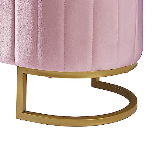 GERRIT Oval Storage Ottoman Bench with Button-Tufted, Velvet Upholstered Storage Bench with Metal Legs, End of Bed Ottoman Bench for Bedroom,Living Room,Fully Assembled Except Legs (Beige)