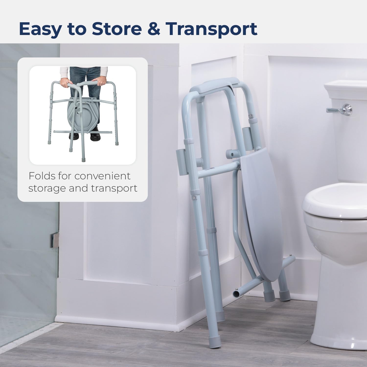 Drive Medical 11117N-1 Bariatric Commode Chair for Toilet with Arms, Gray