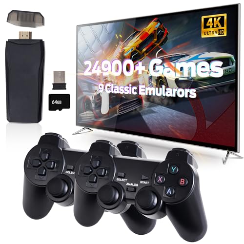 Retro Game Console, Wireless Retro Game Console, Plug & Play Video TV Game, Built-in 24,900+Games, 4K HDMI Output, and 2.4GHz Wireless Controller, 9 Classic Emulators (64G)