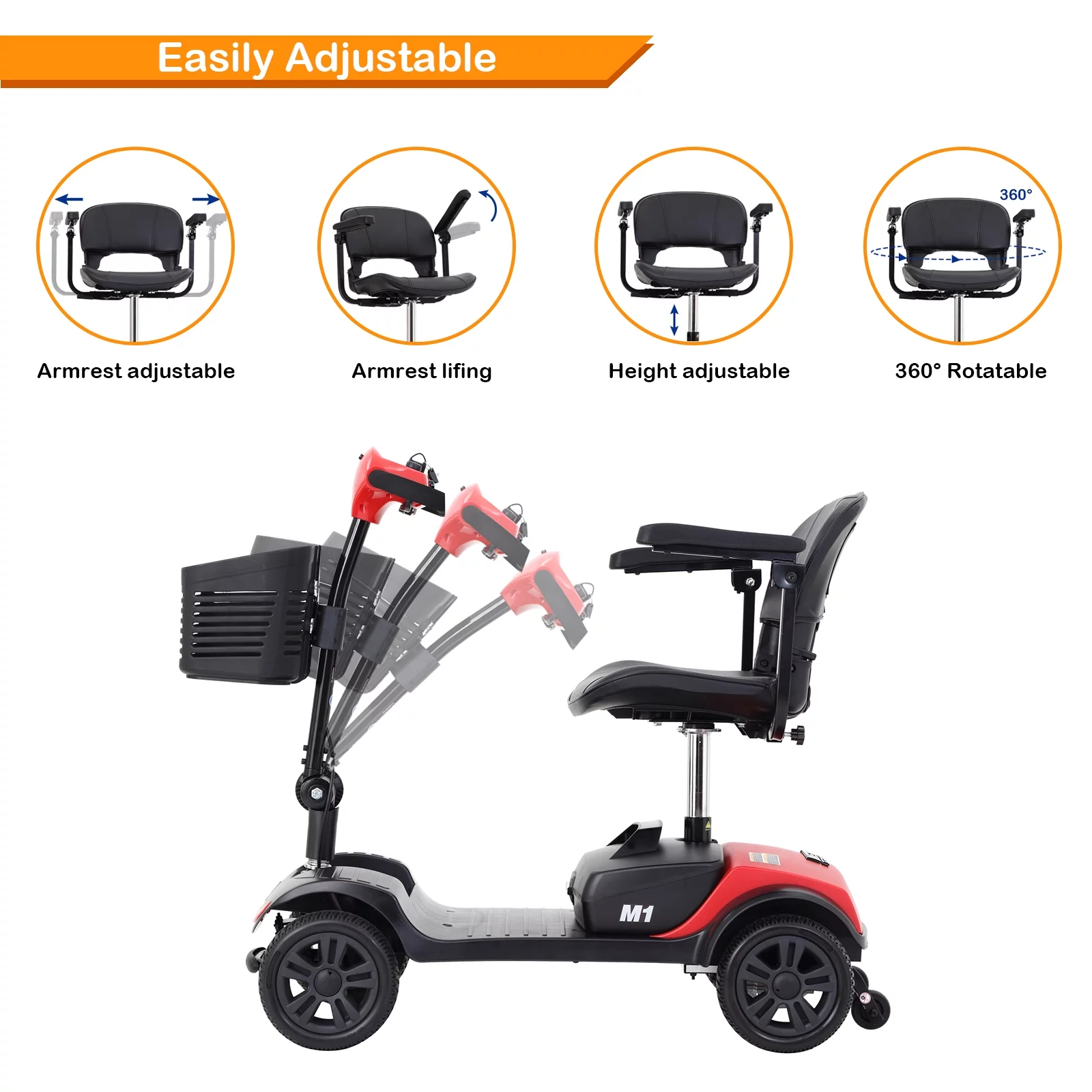 4 Wheels Folding Mobility Scooter for Seniors Adults with Baskets Blue