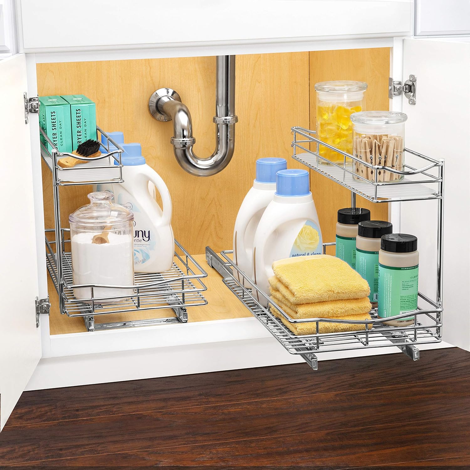 Lynk Professional&reg; Under Sink Cabinet Organizer Pull Out Two Tier Sliding Shelf, 11.5w x 18d x 14h-Inch, Chrome