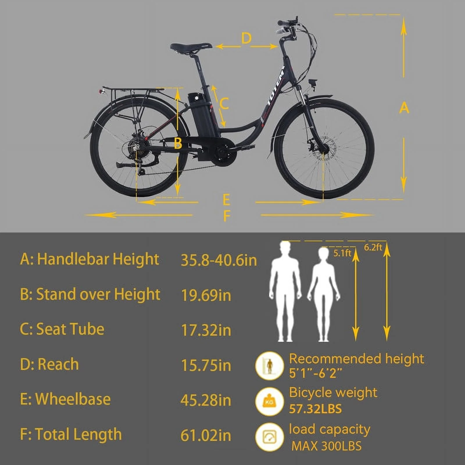 Totem Skyline Electric Bike for Adults, 26” Ebike 350W Powerful Motor, 36V 10.4Ah Removable Battery Electric Cruiser Bike, Shimano 7-SPEED Gears, Electric City Commuter Bike, White
