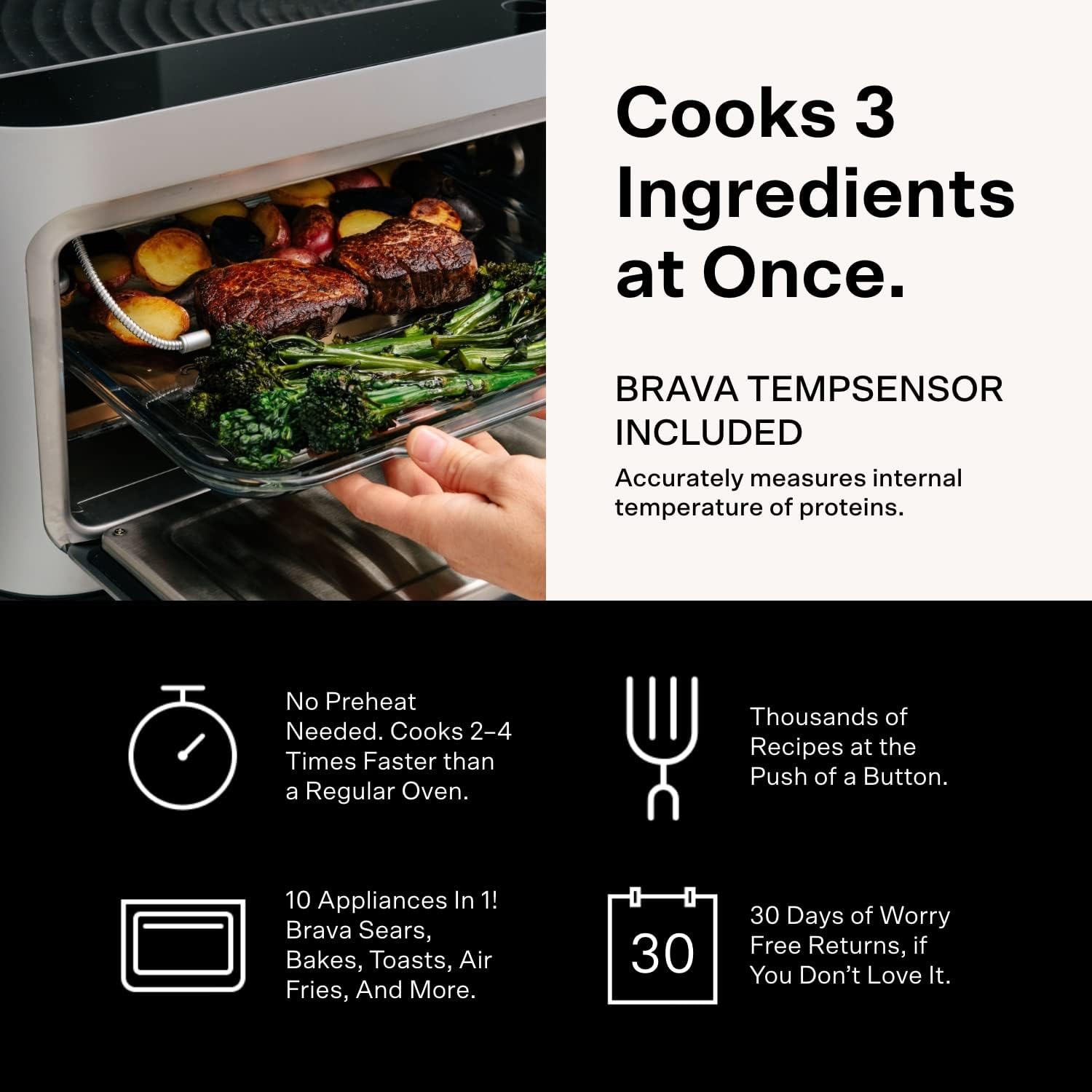 Brava Oven Bake & Breakfast Set: 10-in-1 Touchscreen Countertop Smart Oven, Air Fryer, 6-Slice Toaster, Slow Cooker, Reheater, Dehydrator, Rice Cooker, Healthy & User Friendly, Auto-Shut Off, 1800W
