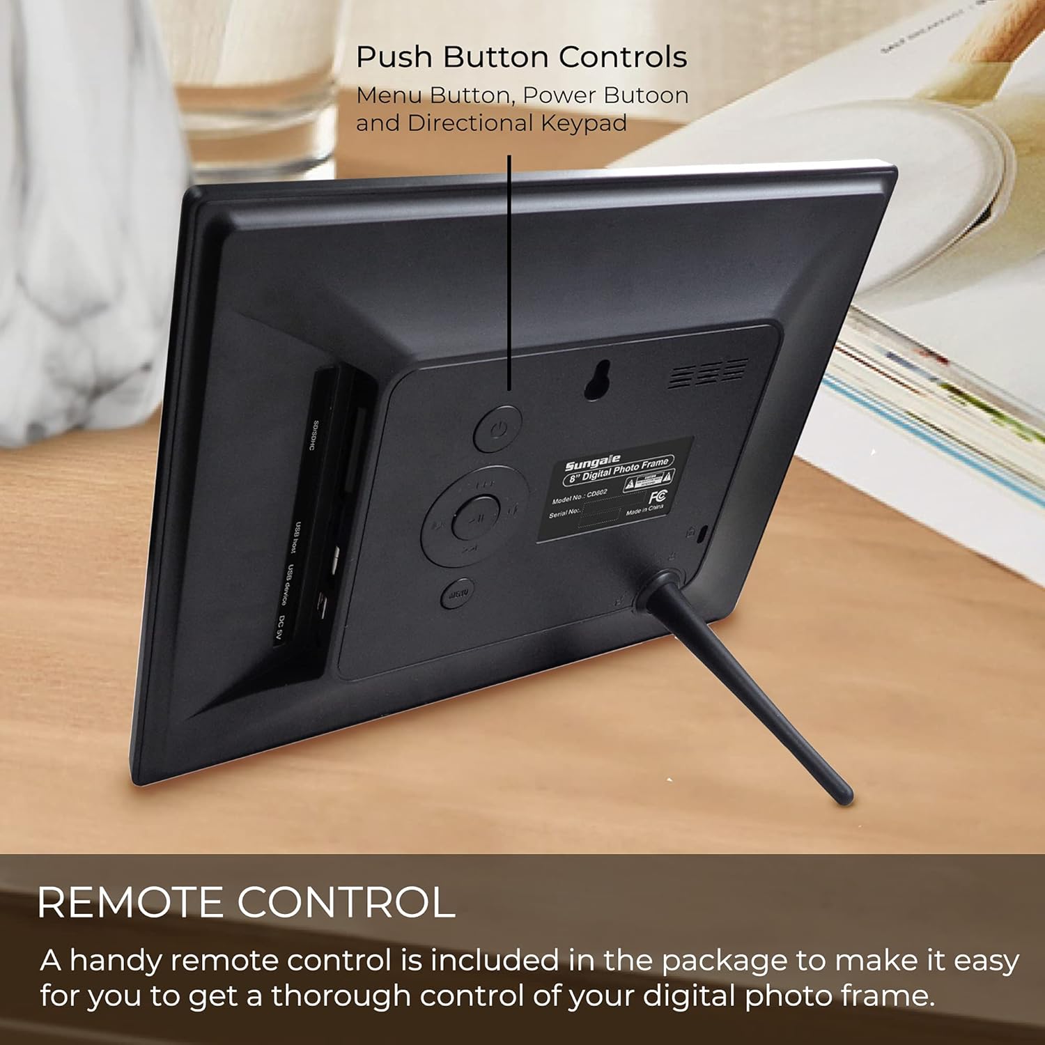 Sonicgrace - 10 Digital Picture Frame with Remote Control - 16:9 LCD Screen with Slide Show Capabilities - Plug and Play - SD Card with USB Flash Drive - Built in Calendar and Clock
