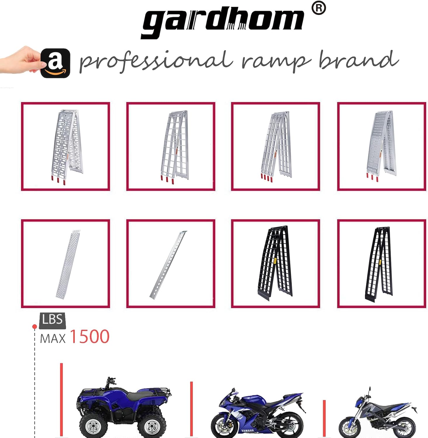 ATV Folding Ramps, gardhom 108*17.7" 1500 lbs Capacity Portable Aluminum Loading Ramps for Trucks 1Piece