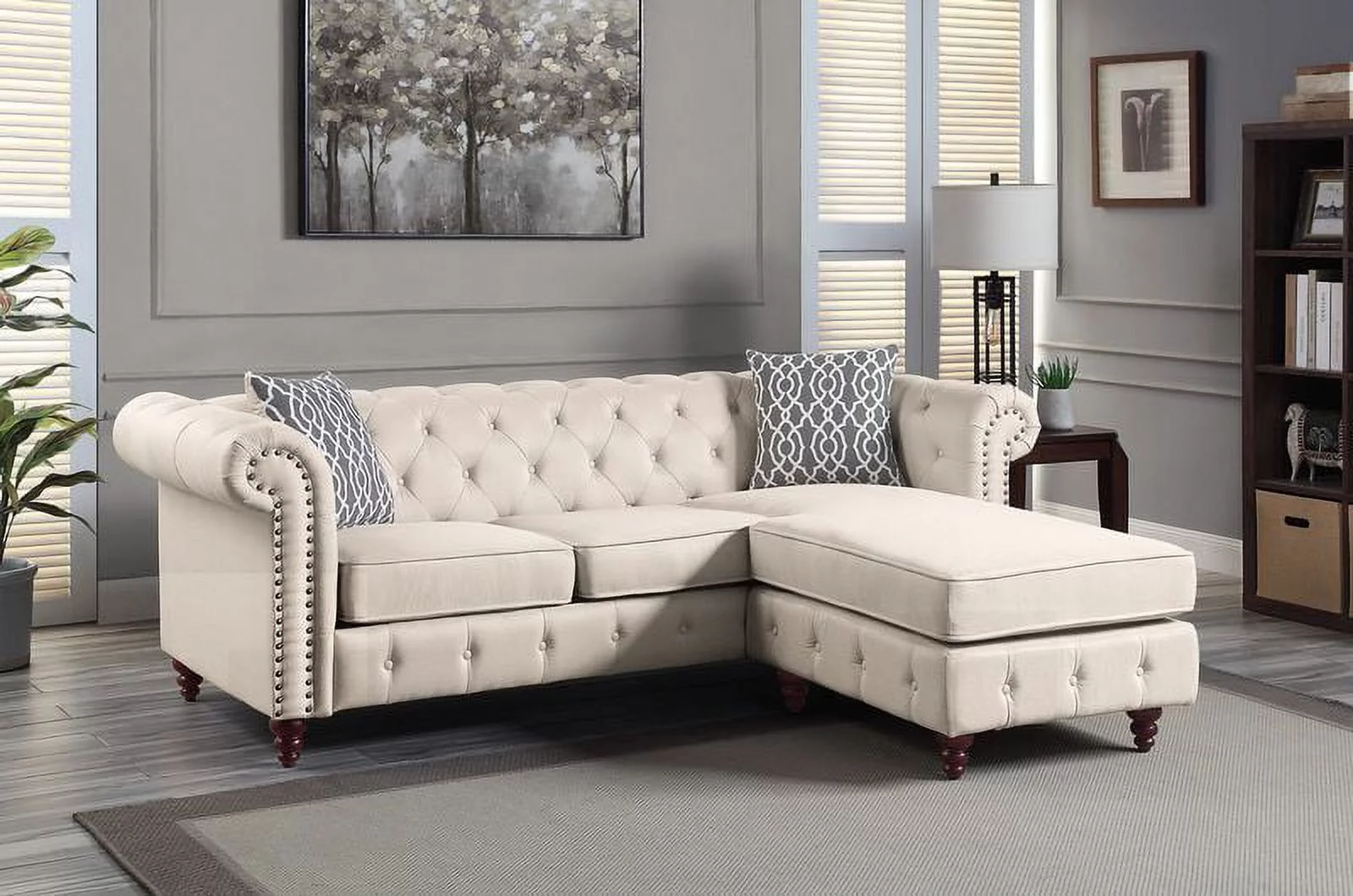 Beige Color Fabric Sectional Sofa Contemporary Design Living Room Furniture