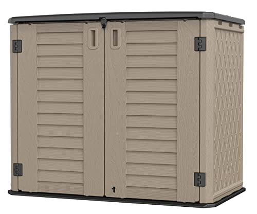 KINYING Horizontal Outdoor Storage Shed,47 Cu.ft Resin Outdoor Storage Cabinet Waterproof for Garden/Patio/Backyards