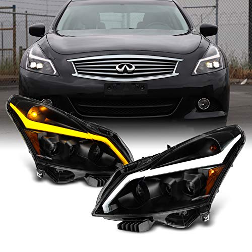 AKKON - For 2010-2013 G37/G25 2015 Q40 Sedan New Clear LED Sequential LED Signal Tube Projector